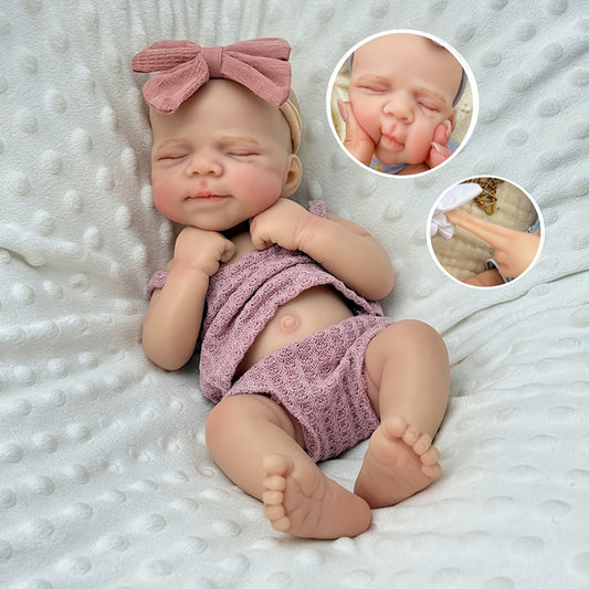 30cm Lifelike Full Silicone Closed Eyes Pascale Reborn Baby Girl in Purple Outfits