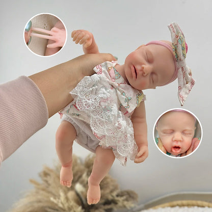 30cm Full Silicone Closed Eyes Loulou Reborn Baby Girl in Lace Floral Dress