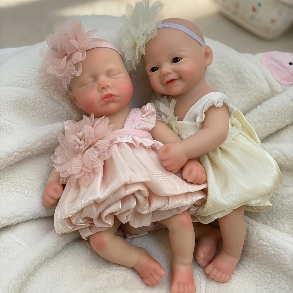 6 Inches Mini Silicone Reborn Doll Twin Sisters- Loulou and Vivienne