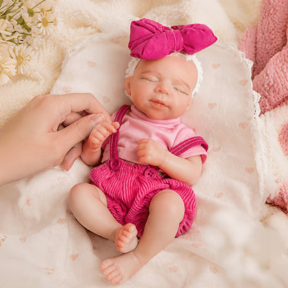 20cm Closed Eyes Silicone Mini Reborn Baby Girl Pascale In Rose Outfits