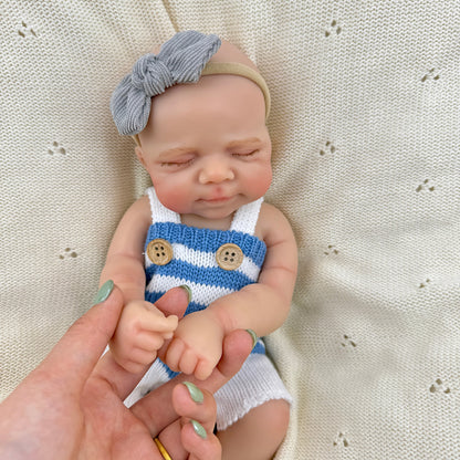 30cm Lifelike Full Silicone Closed Eyes Pascale Reborn Baby Girl in Blue Stripe Outfits
