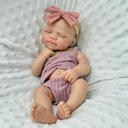 30cm Lifelike Full Silicone Closed Eyes Pascale Reborn Baby Girl in Purple Outfits