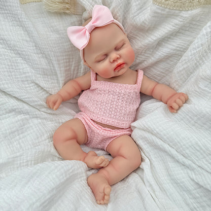 30cm Full Silicone Closed Eyes Pickle Reborn Doll Girl in Pink Outfits
