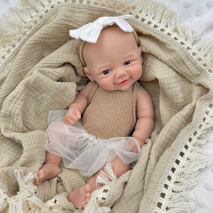 30cm Full Silicone Soft Vivienne Reborn Doll Girl in Coffee Dress