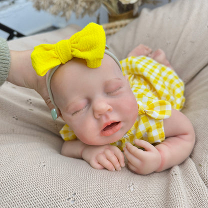 45cm Full Silicone Stretchable Loulou Reborn Baby Girl in Yellow Plaid Dress