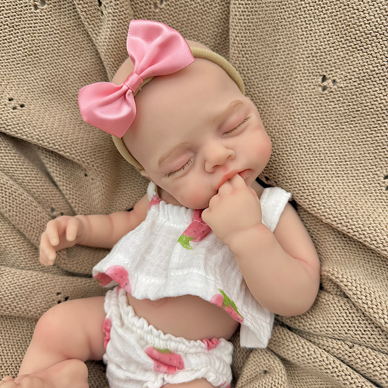 30cm Lifelike Full Silicone Closed Eyes Irys Reborn Baby Girl in Strawberry Outfits