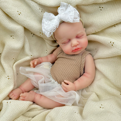 30cm Lifelike Full Silicone Closed Eyes Loulou Reborn Doll Girl in Coffee Dress