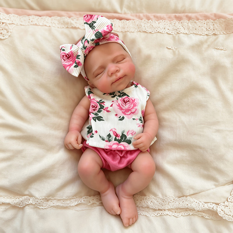 30cm Full Silicone Closed Eyes Triplets Reborn Doll Girls In Floral Outfits