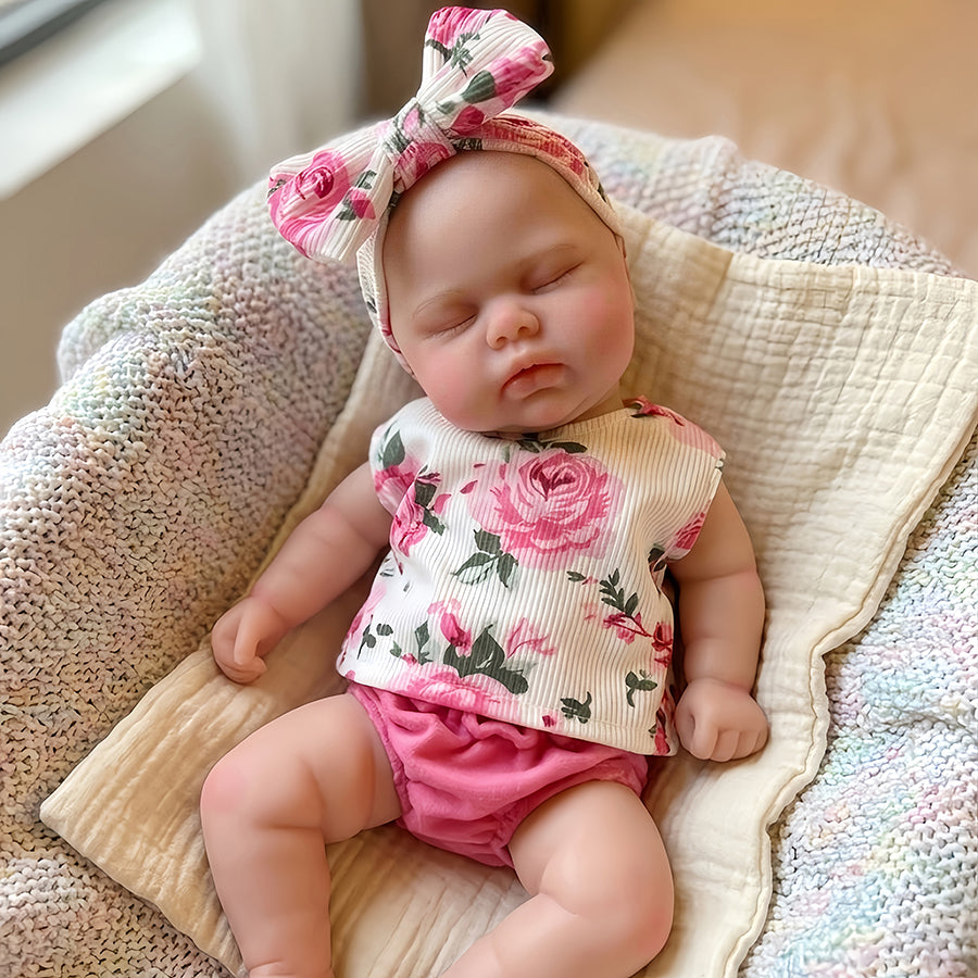30cm Full Silicone Closed Eyes Pickle Reborn Doll Girls In Floral Outfits