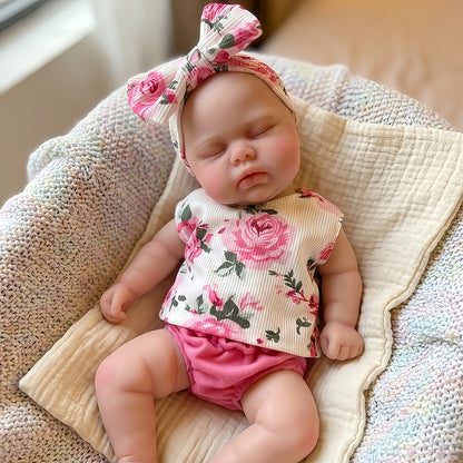 30cm Full Silicone Closed Eyes Pickle Reborn Doll Girls In Floral Outfits