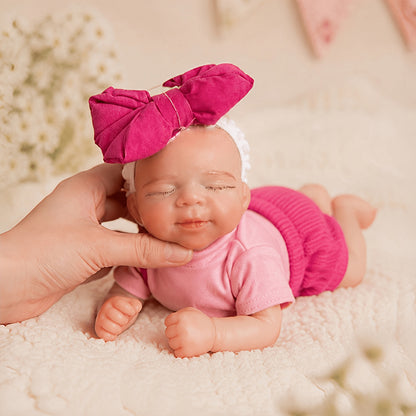 20cm Closed Eyes Silicone Mini Reborn Baby Girl Pascale In Rose Outfits
