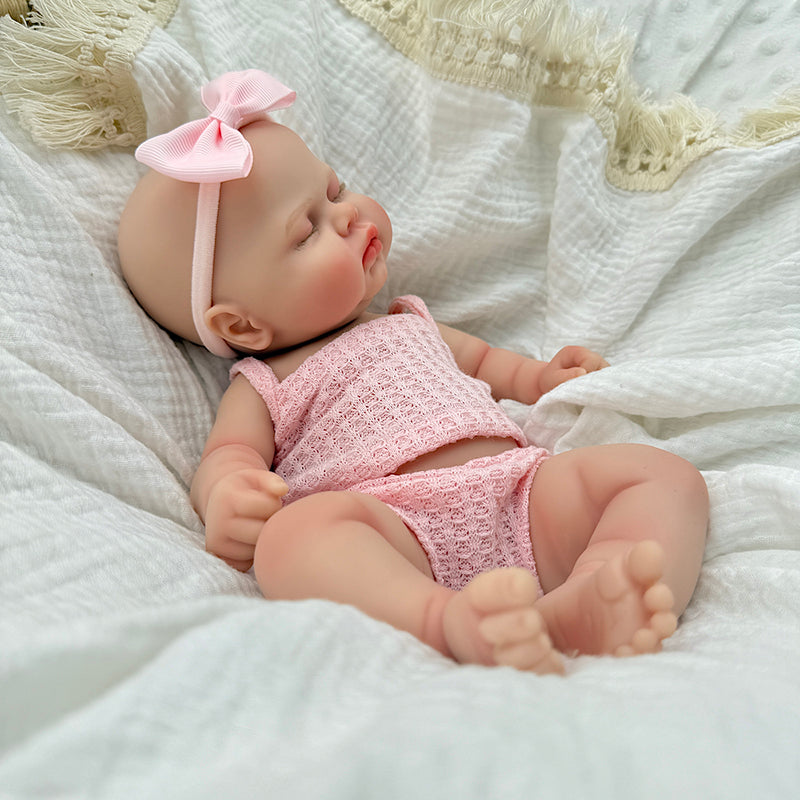 30cm Full Silicone Closed Eyes Pickle Reborn Doll Girl in Pink Outfits