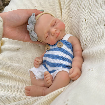 30cm Lifelike Full Silicone Closed Eyes Pascale Reborn Baby Girl in Blue Stripe Outfits