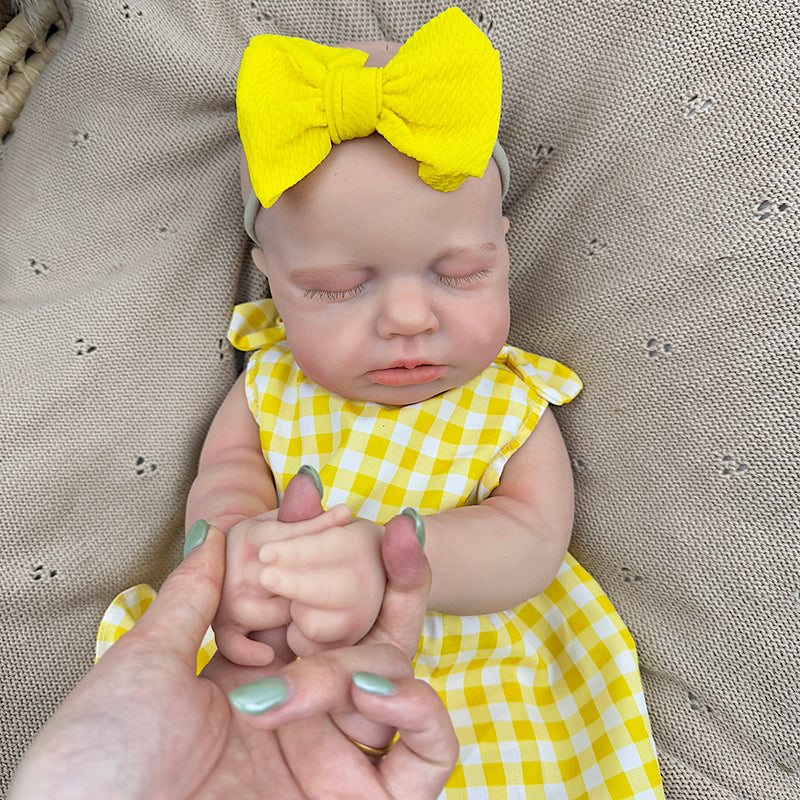 45cm Full Silicone Stretchable Loulou Reborn Baby Girl in Yellow Plaid Dress