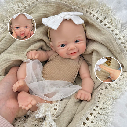 30cm Full Silicone Soft Vivienne Reborn Doll Girl in Coffee Dress