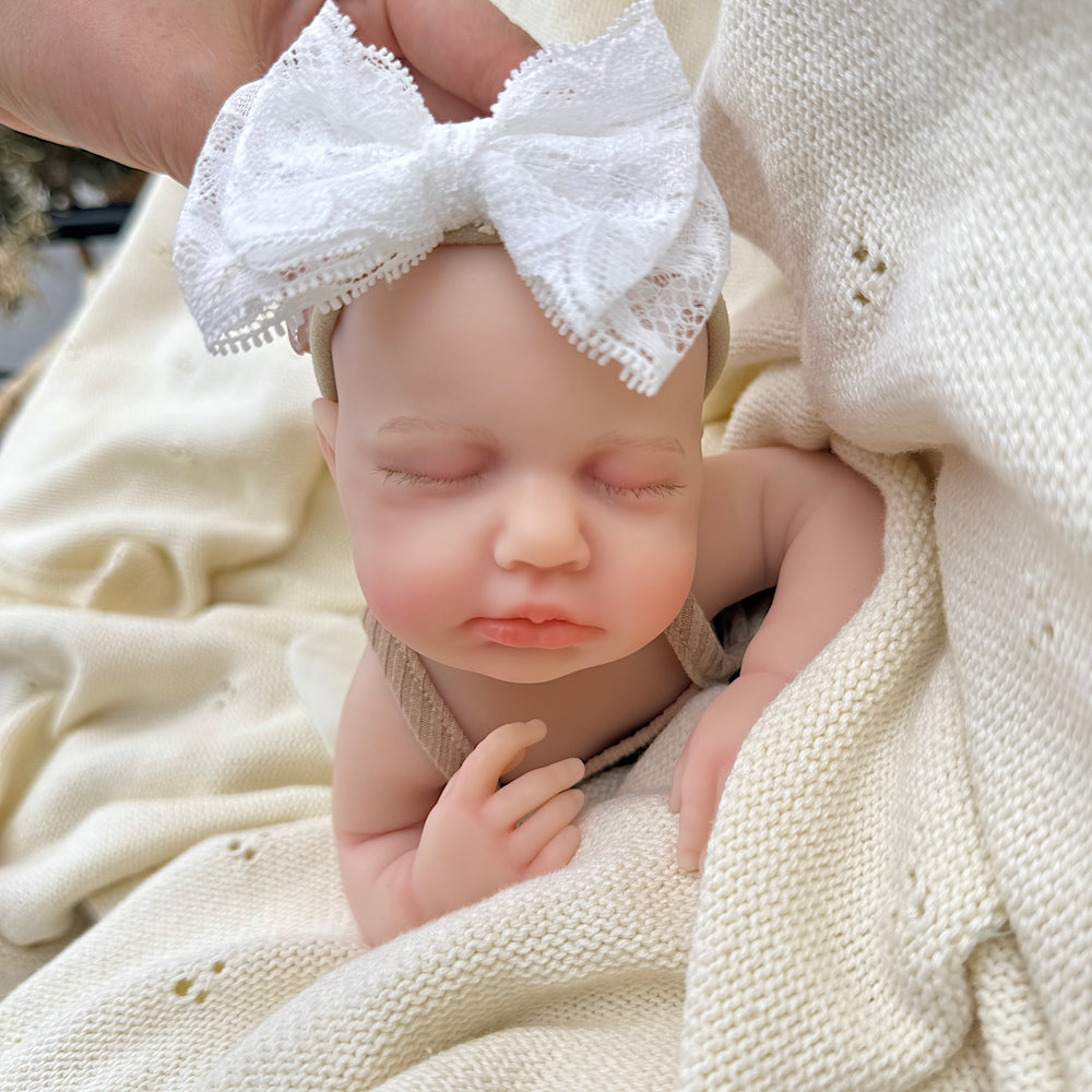 30cm Lifelike Full Silicone Closed Eyes Loulou Reborn Doll Girl in Coffee Dress