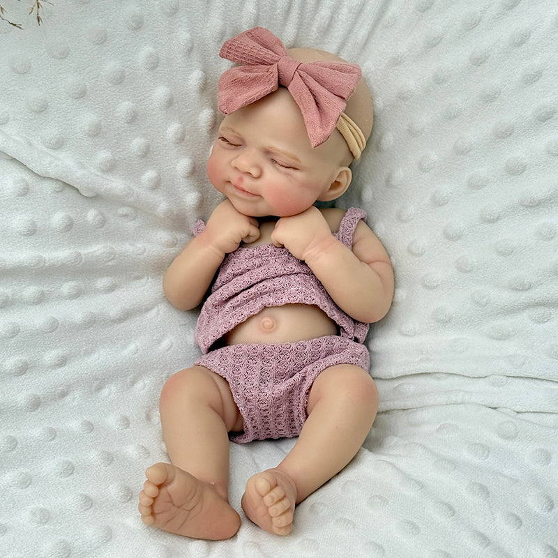 30cm Lifelike Full Silicone Closed Eyes Pascale Reborn Baby Girl in Purple Outfits