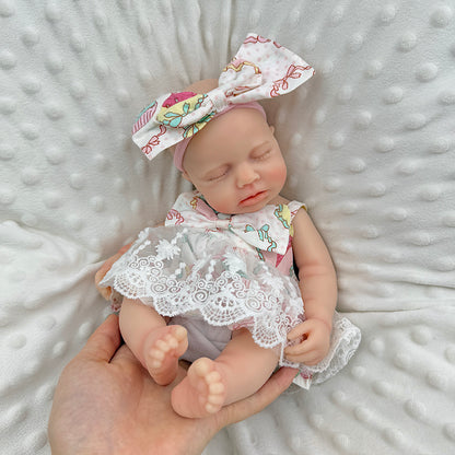 30cm Full Silicone Closed Eyes Loulou Reborn Baby Girl in Lace Floral Dress