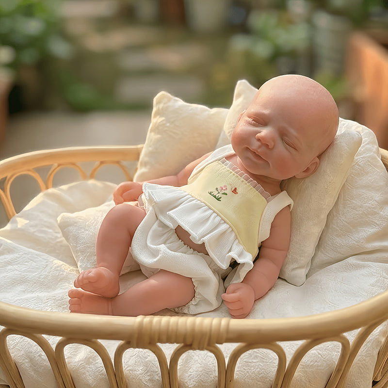 20cm Closed Eyes Silicone Mini Reborn Baby Girl Pascale In Yellow Outfits