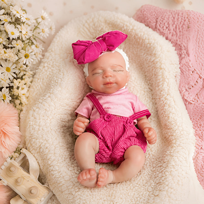 20cm Closed Eyes Silicone Mini Reborn Baby Girl Pascale In Rose Outfits