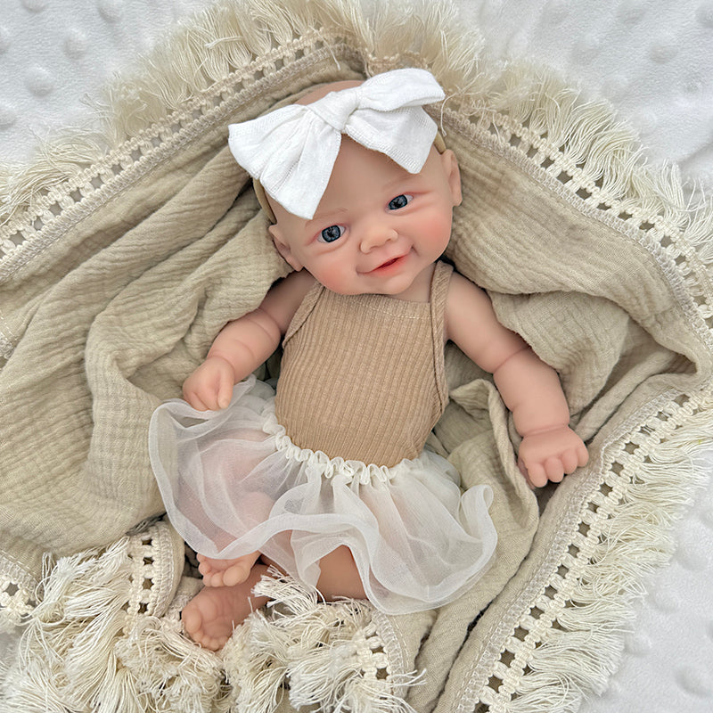 30cm Full Silicone Soft Vivienne Reborn Doll Girl in Coffee Dress