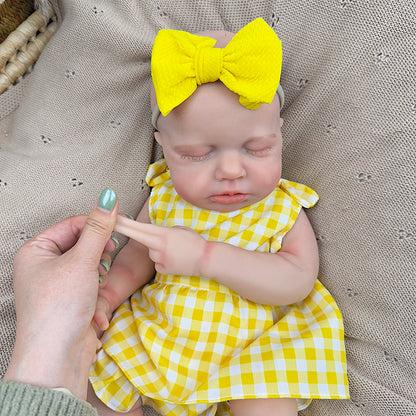 45cm Full Silicone Stretchable Loulou Reborn Baby Girl in Yellow Plaid Dress