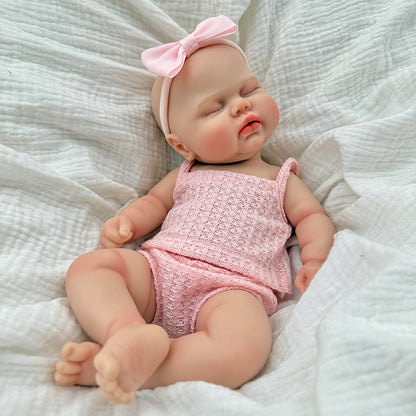 30cm Full Silicone Closed Eyes Pickle Reborn Doll Girl in Pink Outfits