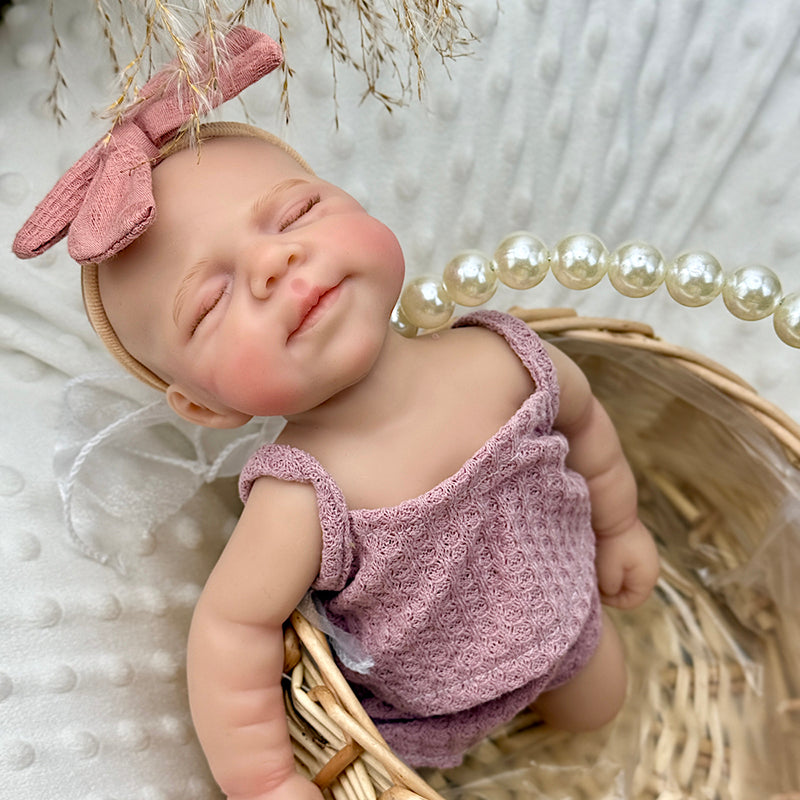 30cm Lifelike Full Silicone Closed Eyes Pascale Reborn Baby Girl in Purple Outfits