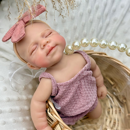 30cm Lifelike Full Silicone Closed Eyes Pascale Reborn Baby Girl in Purple Outfits