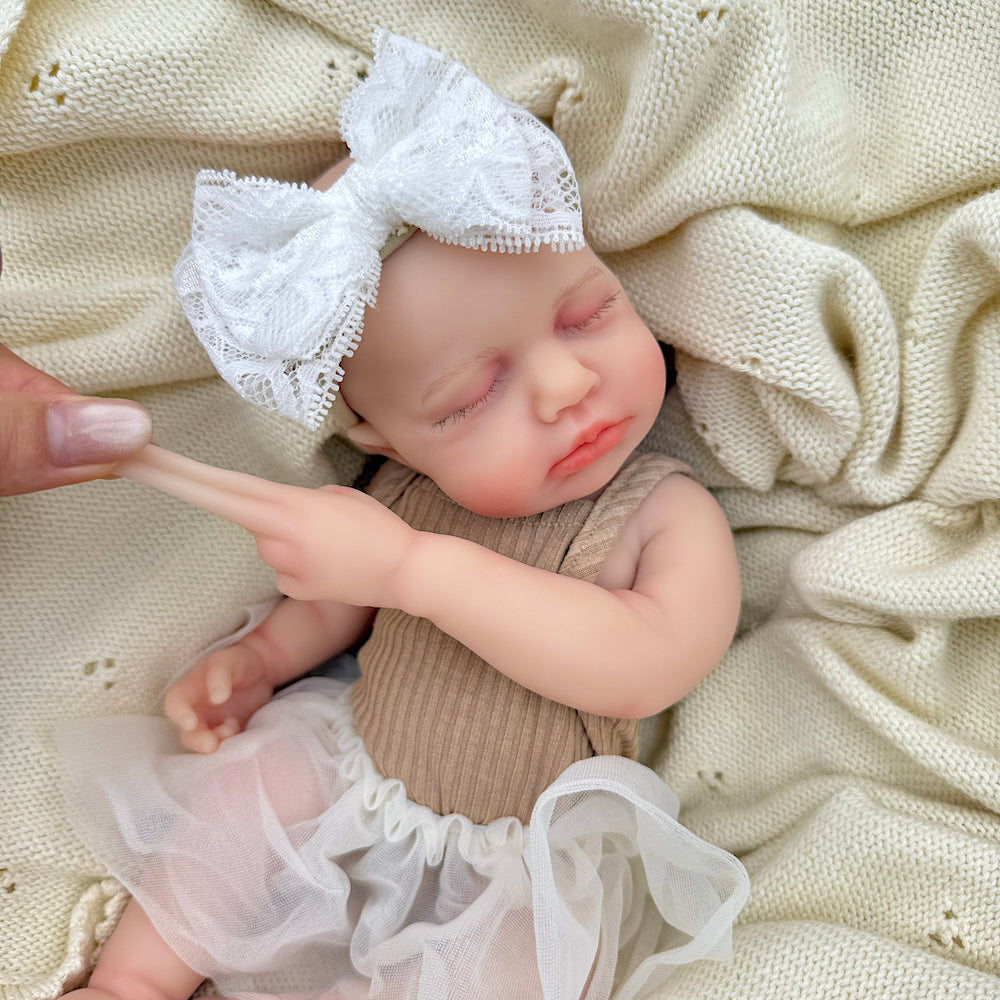 30cm Lifelike Full Silicone Closed Eyes Loulou Reborn Doll Girl in Coffee Dress