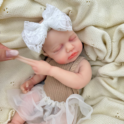 30cm Lifelike Full Silicone Closed Eyes Loulou Reborn Doll Girl in Coffee Dress