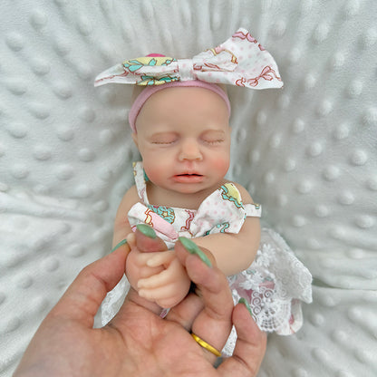 30cm Full Silicone Closed Eyes Loulou Reborn Baby Girl in Lace Floral Dress