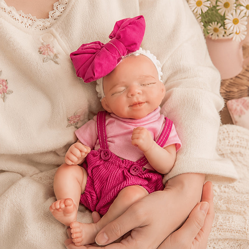 20cm Closed Eyes Silicone Mini Reborn Baby Girl Pascale In Rose Outfits
