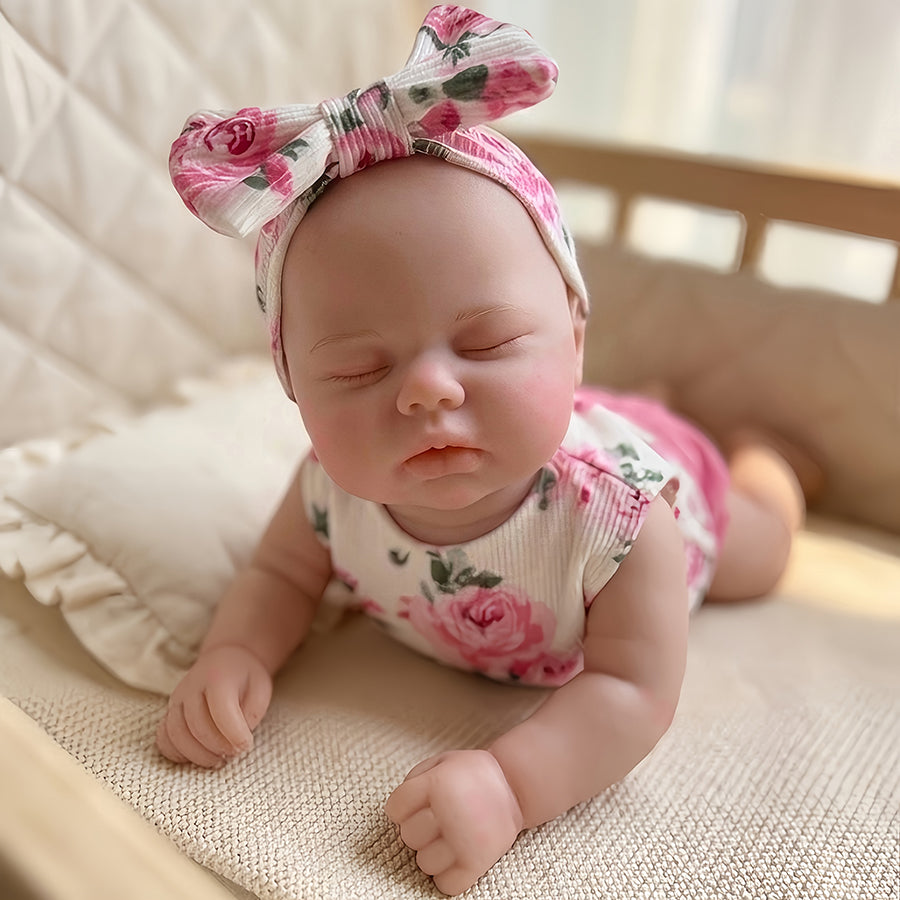 30cm Full Silicone Closed Eyes Pickle Reborn Doll Girls In Floral Outfits