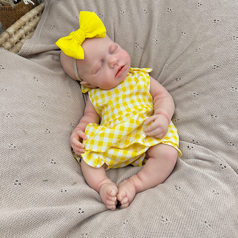 45cm Full Silicone Stretchable Loulou Reborn Baby Girl in Yellow Plaid Dress