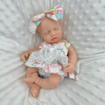 30cm Full Silicone Closed Eyes Loulou Reborn Baby Girl in Lace Floral Dress