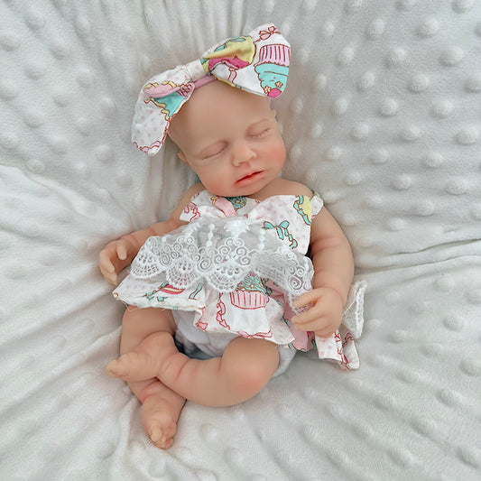 30cm Full Silicone Closed Eyes Loulou Reborn Baby Girl in Lace Floral Dress