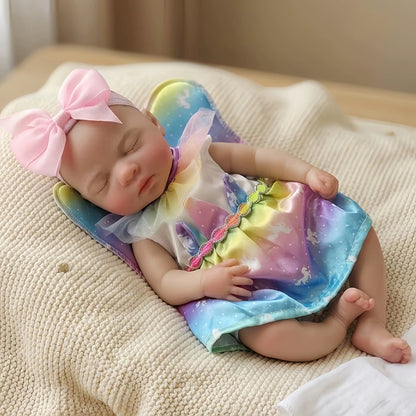 30cm Lifelike Closed Eyes Silicone Reborn Baby Girl Luna in Unicorn Dress