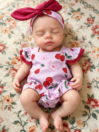 30cm Lifelike Closed Eyes Silicone Reborn Baby Girl Irys in Cherry Romper