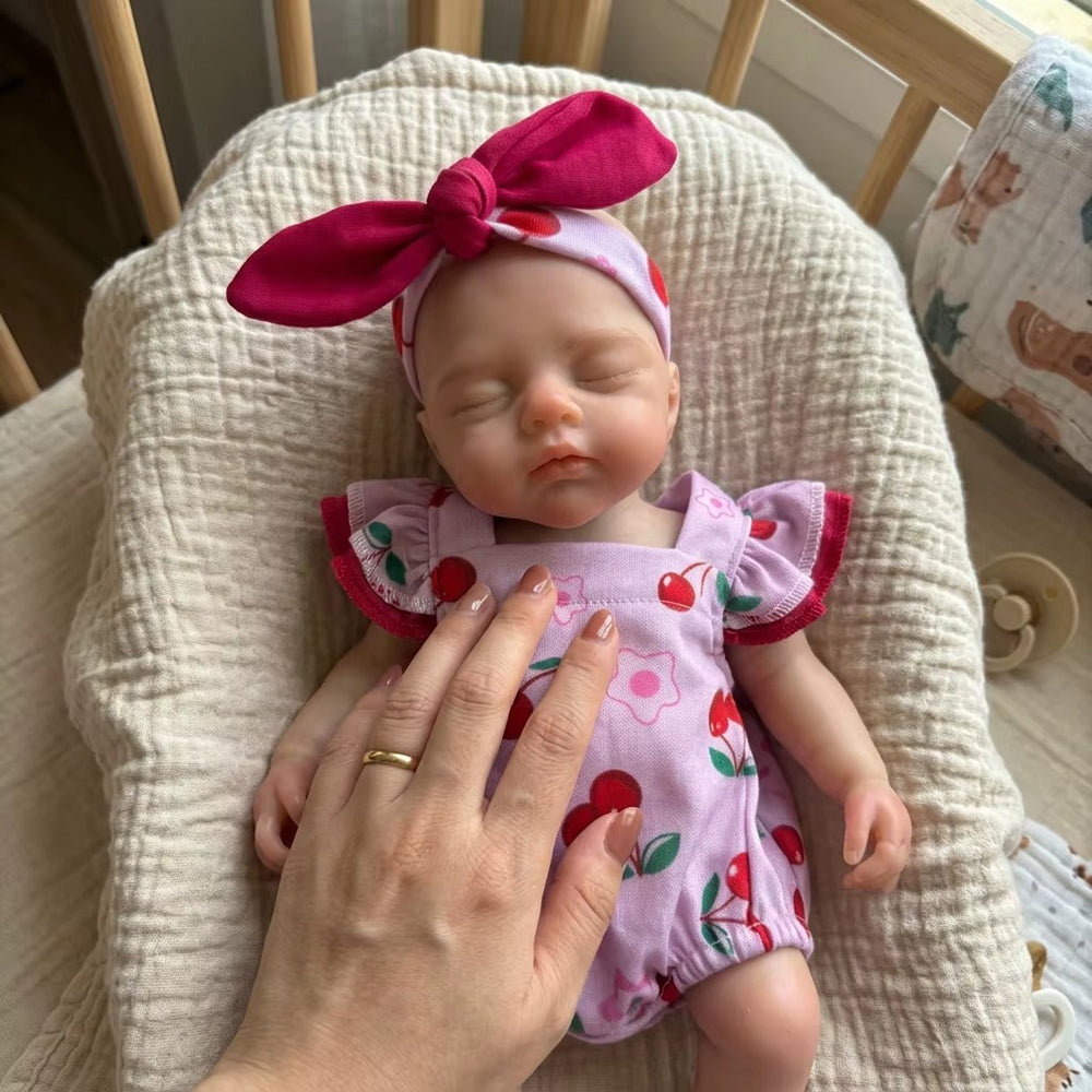 30cm Lifelike Closed Eyes Silicone Reborn Baby Girl Irys in Cherry Romper