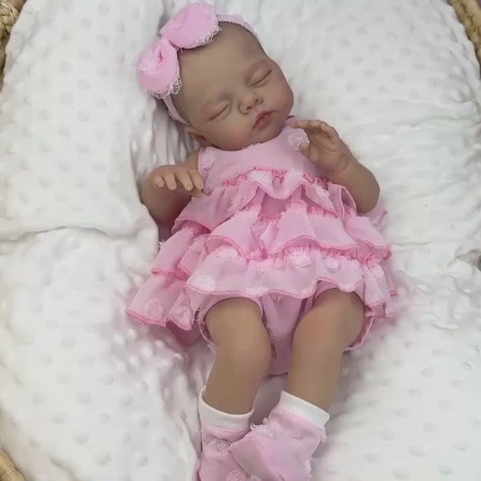 48cm Soft Body Sleeping Reborn Doll Irys In Pink Dress