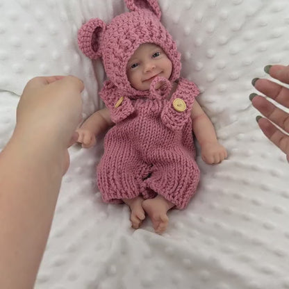 30cm Open Eyes Smile Sebastian Silicone Reborn Baby Girl in Red Knitted Bodysuits