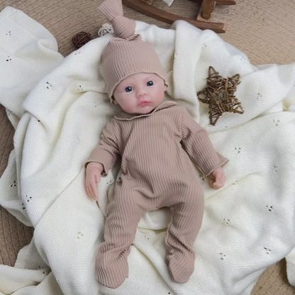 30cm Full Silicone Meadow Reborn Baby Girl in Brown Jumpsuit