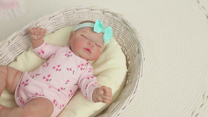 20 Inches 3D Skin Closed Eyes Reborn Baby Girl In Pink Floral Clothes- Peaches