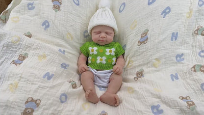 30cm Full Silicone Asleep Pascale Reborn Doll Girl In Green Knit Outfits