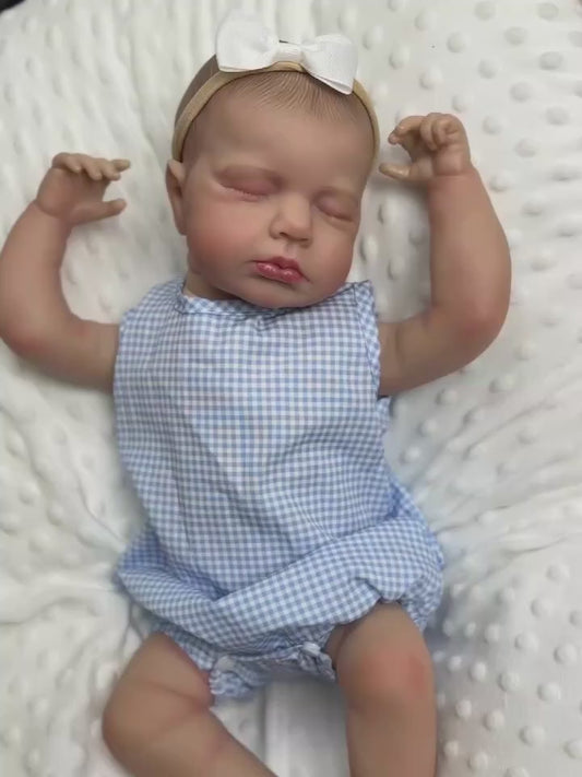 20 Inches 3D Skin Closed Eyes Loulou Reborn Baby Girl In Blue plaid romper