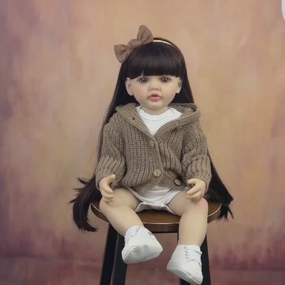 55cm Long Hair Reborn Baby Girl In Brown Sweater-Betty
