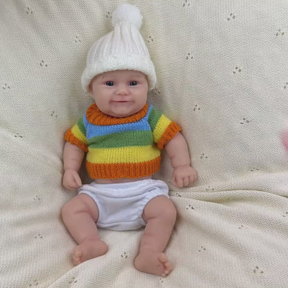 30cm Full Silicone Maddie Smile Reborn Baby Girl in colorful striped sweater