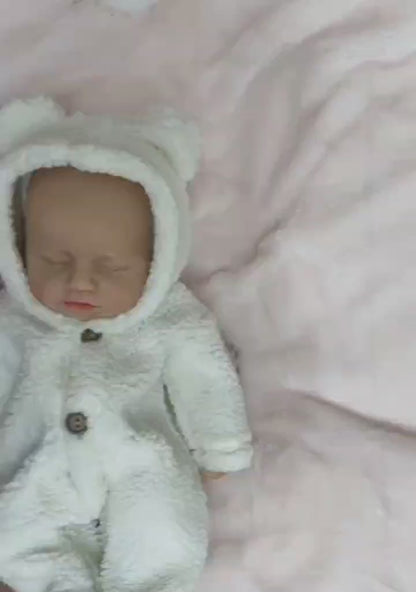 30cm Lifelike Full Silicone Closed Eyes Reborn Doll Girl In White plush clothes