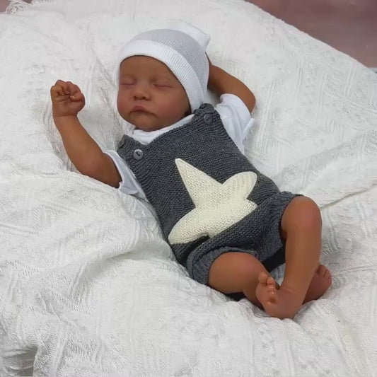 45cm Perry Closed Eyes Dark Skin Soft Body Reborn Baby Levi